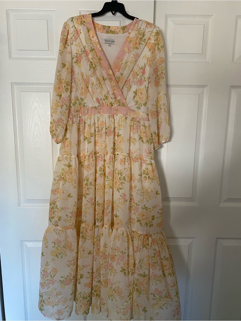 Taylor womens Floral Pink Cream Maxi Dress